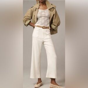 Anthropologie Maeve The Colette Contrast-Stitch Linen Crop Wide-Leg Pants